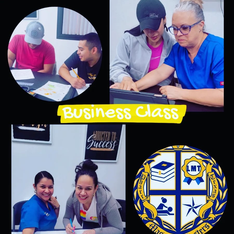 Business class for massage therapy students at Massage Masters School in Pharr, TX